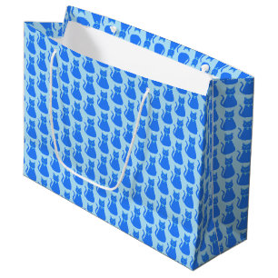 Cute Blue Baby Boy Cat Patterned Baby Shower Large Gift Bag