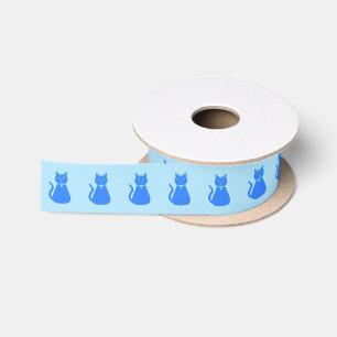 Cute Blue Baby Boy Cat Patterned Baby Shower Satin Ribbon