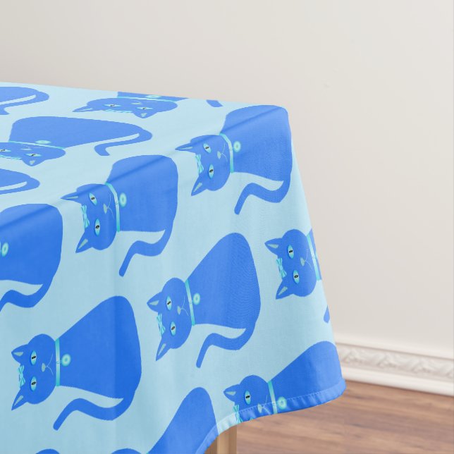 Cute Blue Baby Boy Cat Patterned Baby Shower Tablecloth (In Situ)