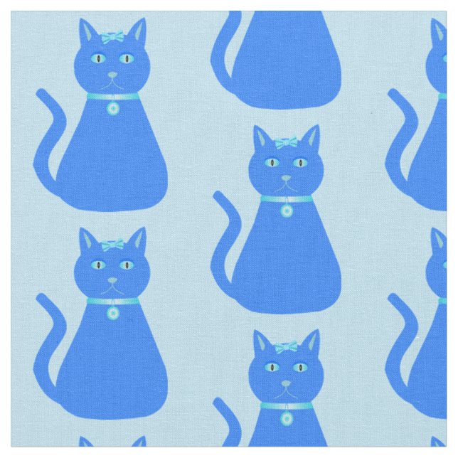 Cute Blue Baby Boy Cat Patterned Fabric (Close Up)