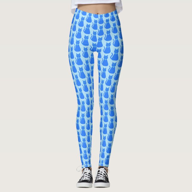 Cute Blue Baby Boy Cat Patterned Leggings (Front)