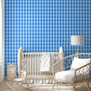 Cute Blue Baby Boy Cat Patterned Wallpaper