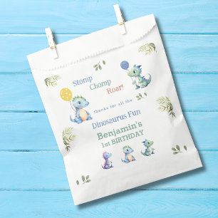 Cute Blue Baby Boy Dinosaur 1st Birthday thank you Favour Bags