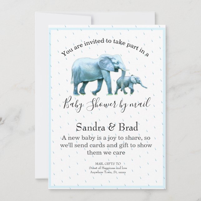 Cute Blue Baby Boy Elephants Baby Shower Invitation (Front)