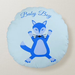 Cute Blue Baby Boy Fox Birth Announcement Round Cushion