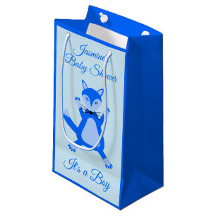 Cute Blue Baby Boy Fox Custom Baby Shower Small Gift Bag