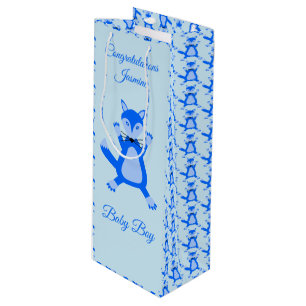 Cute Blue Baby Boy Fox Custom Congratulations Wine Gift Bag
