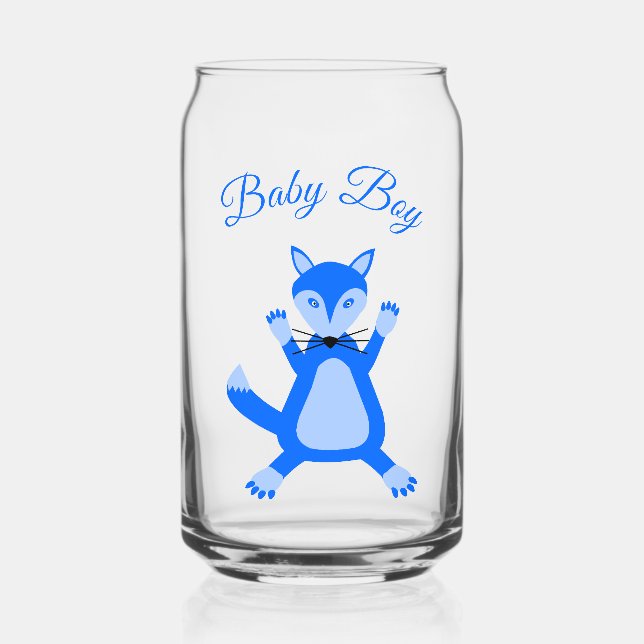 Cute Blue Baby Boy Fox Custom Gender Reveal Can Glass (Front)