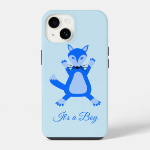 Cute Blue Baby Boy Fox Custom Gender Reveal iPhone 14 Case