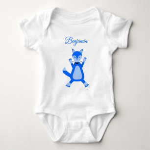 Cute Blue Baby Boy Fox Custom Name Bodysuit