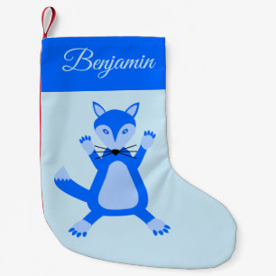 Cute Blue Baby Boy Fox Custom Name Small Christmas Stocking