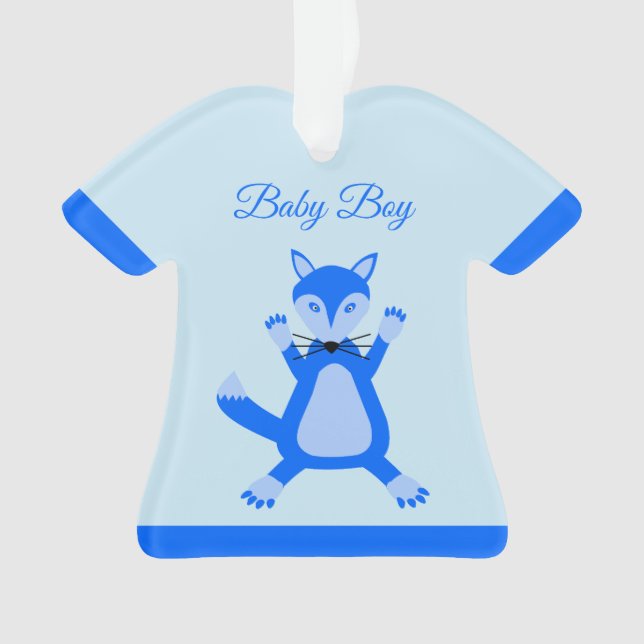 Cute Blue Baby Boy Fox Custom Ornament (Front)