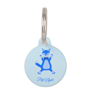 Cute Blue Baby Boy Fox Custom Pet Name Tag