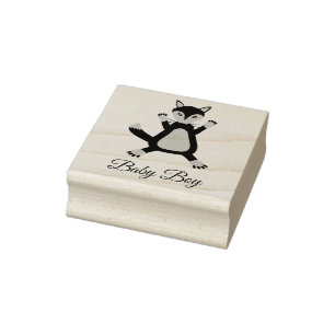 Cute Blue Baby Boy Fox Custom Rubber Stamp