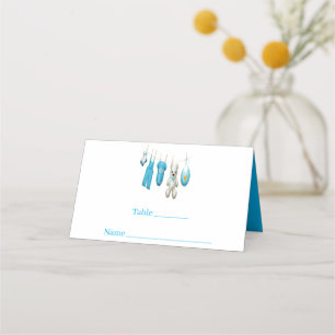 Cute Blue Baby Boy illustration Baby Shower Place Card
