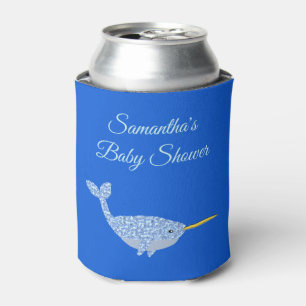 Cute Blue Baby Boy Narwhal Baby Shower Custom Can Cooler