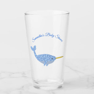 Cute Blue Baby Boy Narwhal Baby Shower Custom Glass