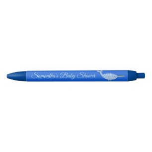 Cute Blue Baby Boy Narwhal Baby Shower Custom Ink Pen