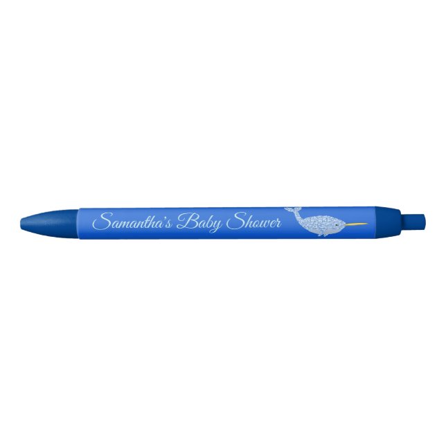 Cute Blue Baby Boy Narwhal Baby Shower Custom Ink Pen (Front)