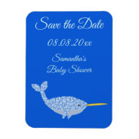 Cute Blue Baby Boy Narwhal Baby Shower Custom