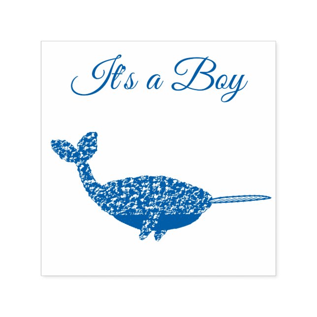 Cute Blue Baby Boy Narwhal Baby Shower Custom Self-inking Stamp (Design)