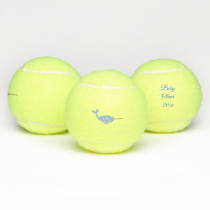 Cute Blue Baby Boy Narwhal Custom Baby Name Tennis Balls