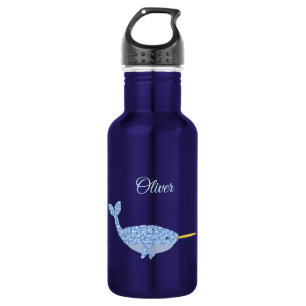 Cute Blue Baby Boy Narwhal Custom Name 532 Ml Water Bottle