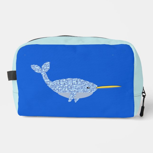 Cute Blue Baby Boy Narwhal Dopp Kit (Front)