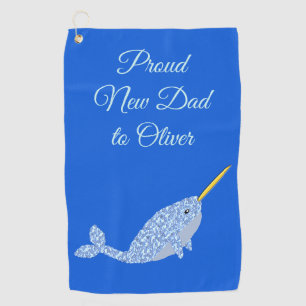 Cute Blue Baby Boy Narwhal New Dad Custom Golf Towel