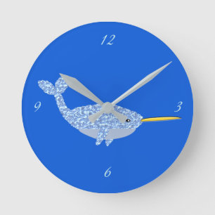 Cute Blue Baby Boy Narwhal Nursery Round Clock