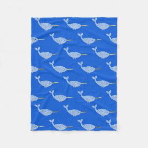 Cute Blue Baby Boy Narwhal Patterned Fleece Blanket