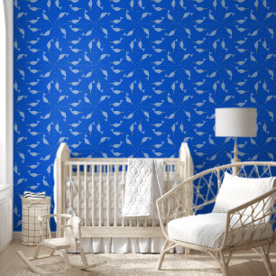Cute Blue Baby Boy Narwhal Patterned Wallpaper