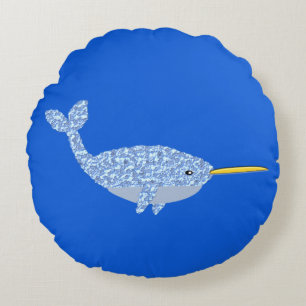 Cute Blue Baby Boy Narwhal Round Cushion