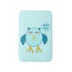 Cute Blue Baby Boy Owl Bath Mat