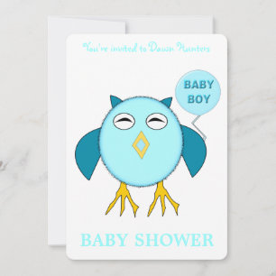 Cute Blue Baby Boy Owl Custom Baby Shower Invitation