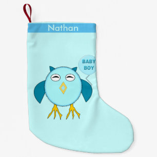 Cute Blue Baby Boy Owl Custom Christmas Stocking