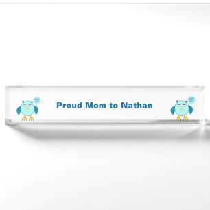 Cute Blue Baby Boy Owl Custom Desk Nameplate
