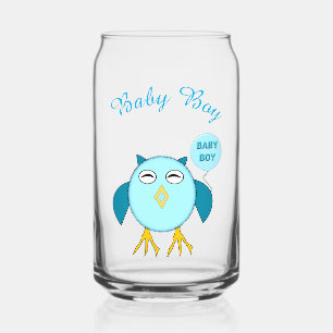 Cute Blue Baby Boy Owl Custom Gender Reveal Can Glass