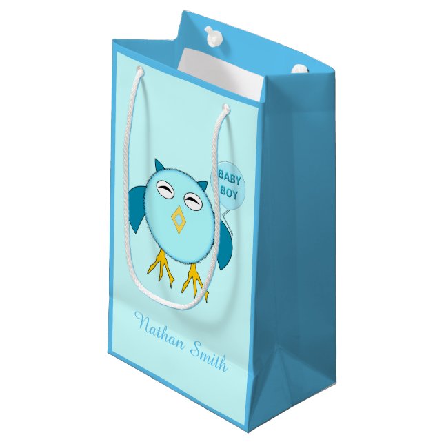 Cute Blue Baby Boy Owl Custom Gift Bag (Front Angled)