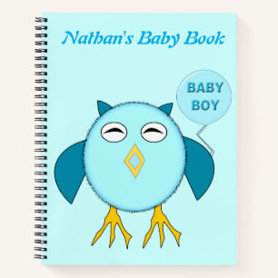 Cute Blue Baby Boy Owl Custom Spiral Notebook