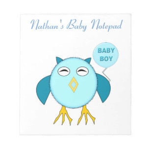 Cute Blue Baby Boy Owl Customisable Notepad