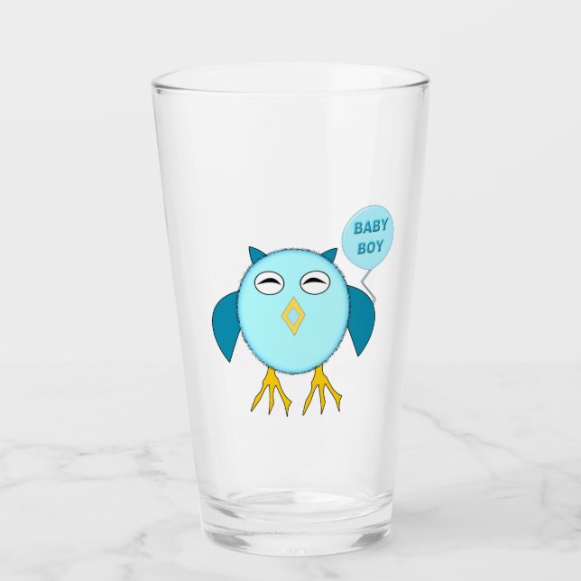 Cute Blue Baby Boy Owl Glass (Front)