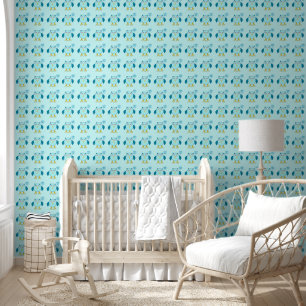 Cute Blue Baby Boy Owl Patterned Wallpaper