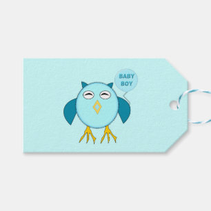 Cute Blue Baby Boy Owl Personalised Gift Tags