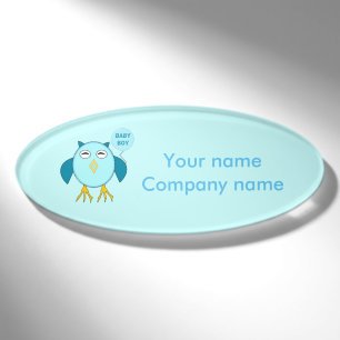 Cute Blue Baby Boy Owl Personalised Name Tag