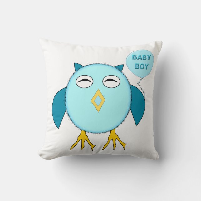 Cute Blue Baby Boy Owl Pillow (Front)
