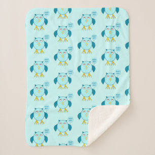 Cute Blue Baby Boy Owl Sherpa Blan Blanket