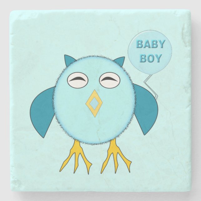 Cute Blue Baby Boy Owl Stone Coaster (Front)