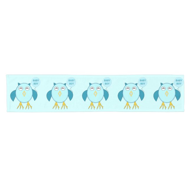 Cute Blue Baby Boy Owl Table Runner (Horizontal)