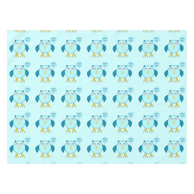 Cute Blue Baby Boy Owl Tablecloth (Front (Horizontal))
